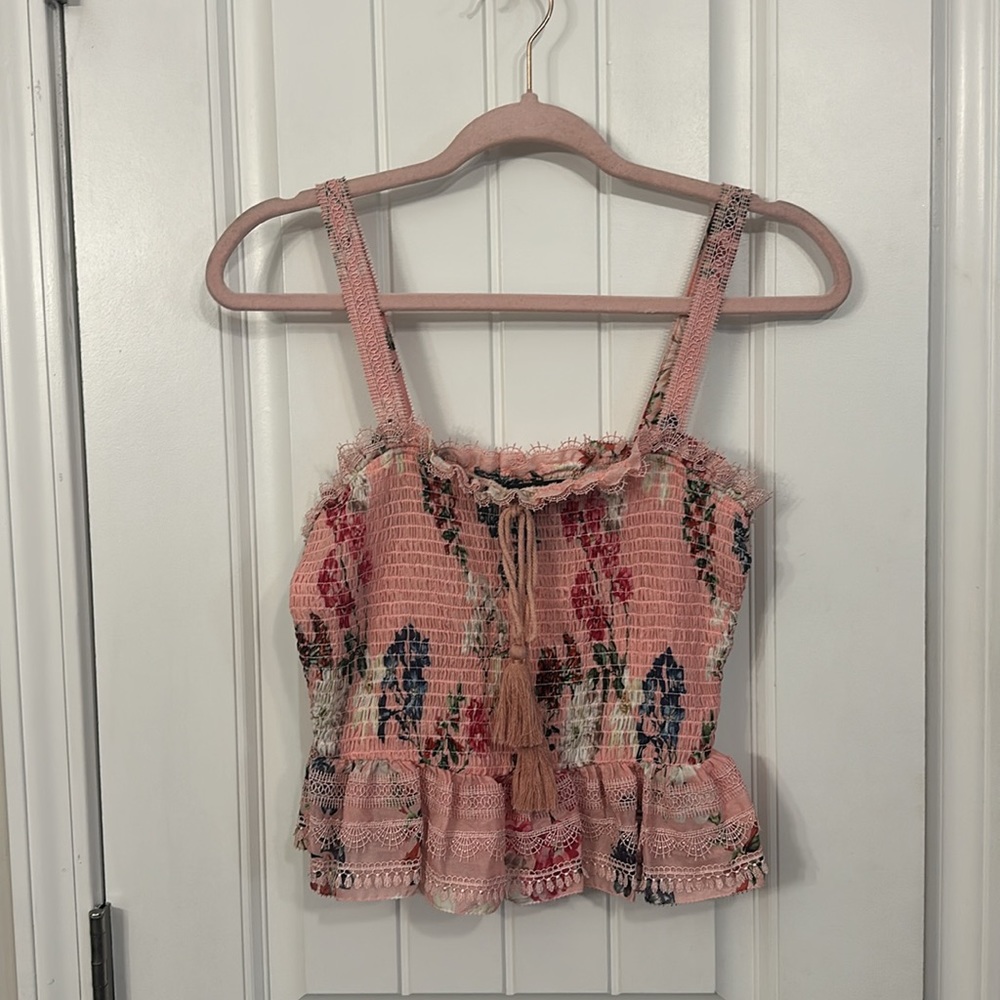 Nicholas Lilac Floral Shirred Crop Top Size 4 Small - Picture 2 of 12